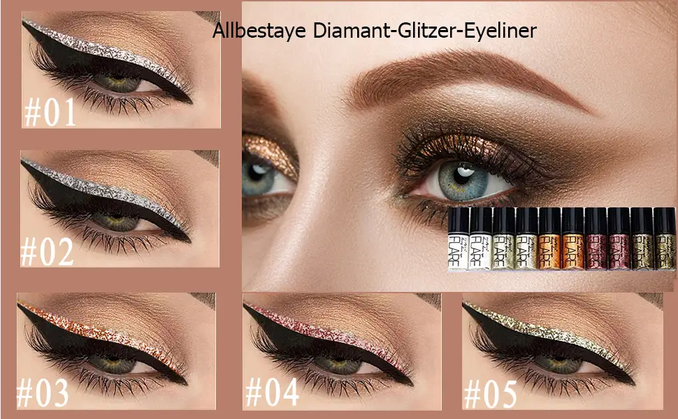 Allbestaye 10PCS Diamond Glitter Eyeliner Liquid Set Shimmer Metallic Eyeshadow Waterproof Makeup Kit #01 - eyeliner