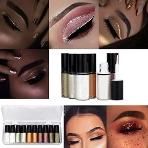 Allbestaye 10PCS Diamond Glitter Eyeliner Liquid Set Shimmer Metallic Eyeshadow Waterproof Makeup Kit #01 - eyeliner