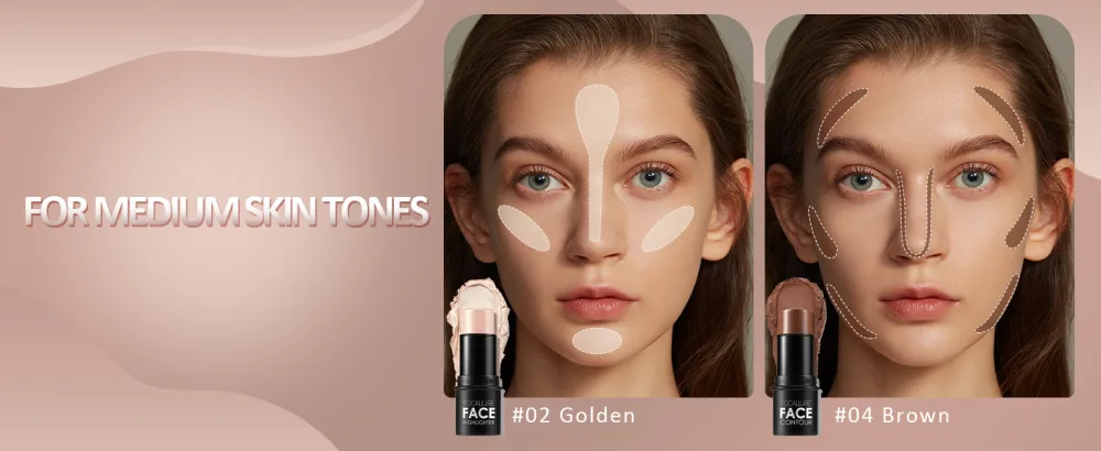 2 PCs Contouring Stick Cream Bronzer and Highlighter Stick creamy texture Long-lasting contours illuminate the face make-up contouring pen for face and neck (light medium-0610) - Neutral-0204
