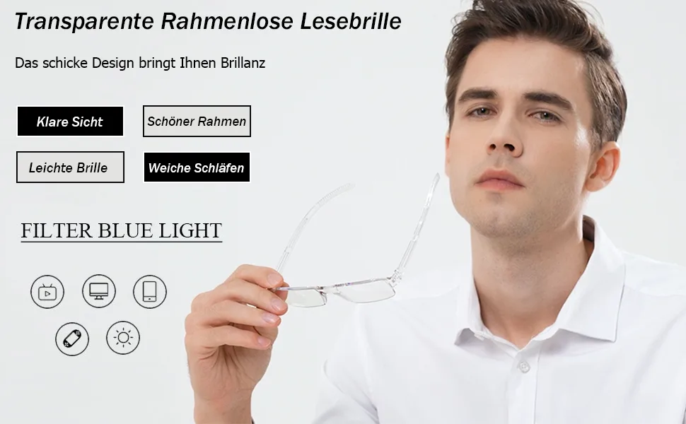 Hubeye 4 Pack frameworkless reading glasses light and convenient anti blue light reading aid for women men with glasses holster 1.00 black/clear/brown/green 1.0 dioptries - Rahmenlose lesebrille