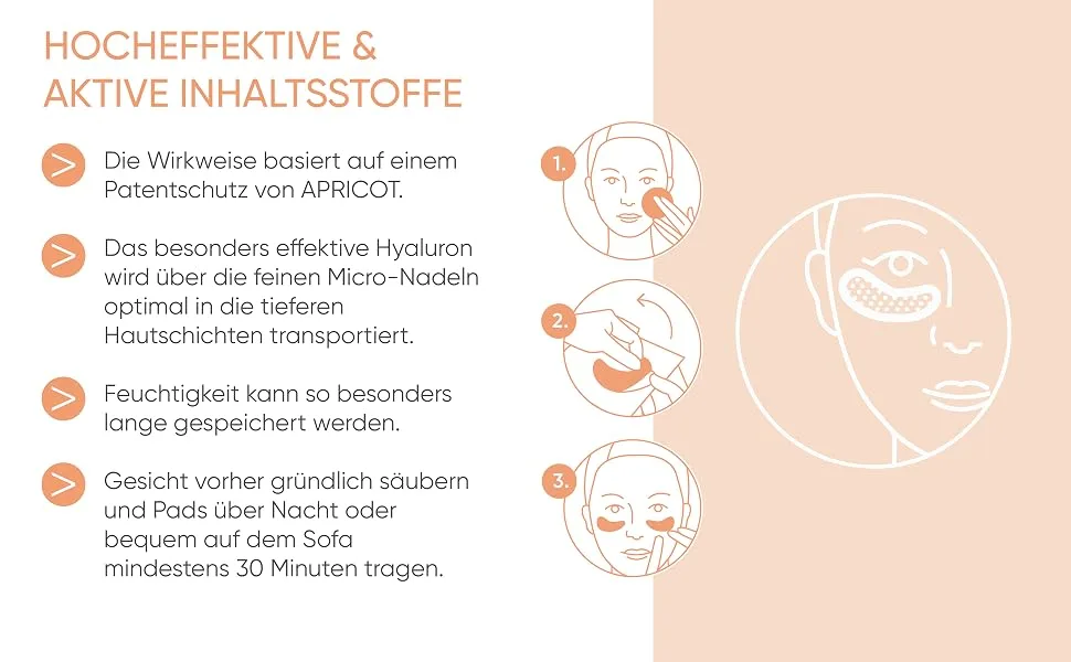 Apricot Hyaluron Micro-Needle Patches-2 Microneedling pads for wrinkle treatment depth treatment anti-aging with immediate effect made in germany 2 pieces (1 Pack) - Apricot