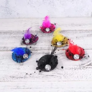 Small Grenadine Glitter Hat Bobby Feather Mini Hair Clips for Kids 6 Pack - product information 4
