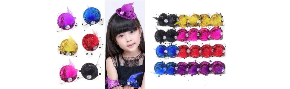 Small Grenadine Glitter Hat Bobby Feather Mini Hair Clips for Kids 6 Pack - product information 5
