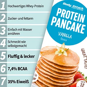 Body Attack Protein Pancake Mix - Vanilla - 35g High Protein - 7.4g BCAA - Fast and easy to prepare - 1x300g Vanilla 300 g (1 Pack) - Pancake