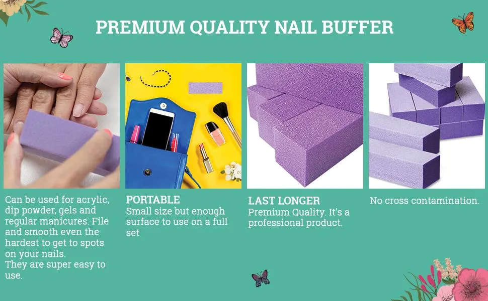 Maccibelle Durable Nail Buffer Sanding Block 100/180 Grit Purple White for Buffing File Acrylic Polygel Artificial Dip System Fingernails, Manicure, Pedicure Tool 10 Pieces - fwqe