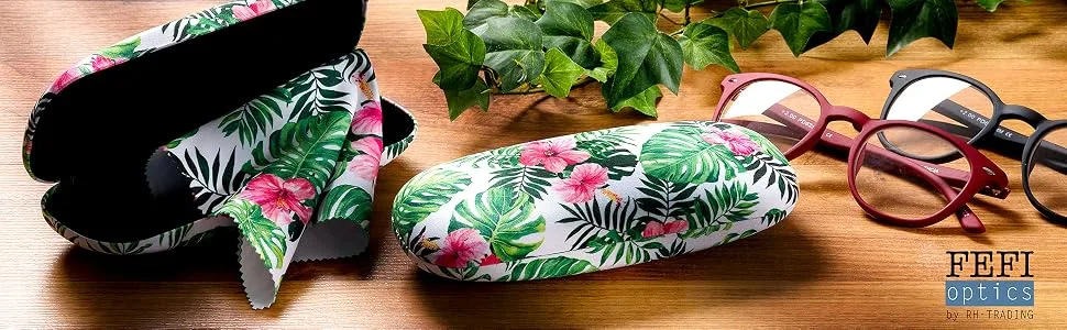 FEFI hardcase glasses case LEAF with velvety soft cover + matching microfiber cloth - FEFI Leaf Brillenetui