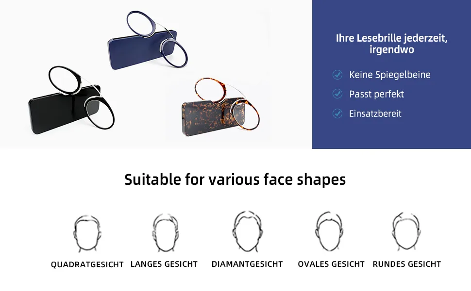 Kokobin 2 Pack Unisex Reading glasses Compact visual help mini nose clip B gellose reading glasses slide-resistant reading aid- always at hand +2.0 2 packs +2.0 - 4 Farben lesebrille