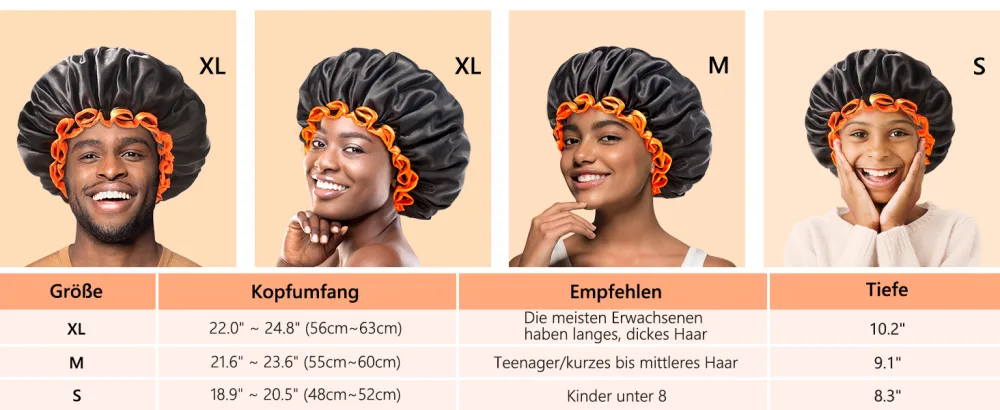 Mikimini black shower hoods 2-pack double-layer waterproof bathing hair hood with reusable soft comfortable peva feed cute stretchy shower hat medium-sized medium (2-pack) black+orange - product information 15