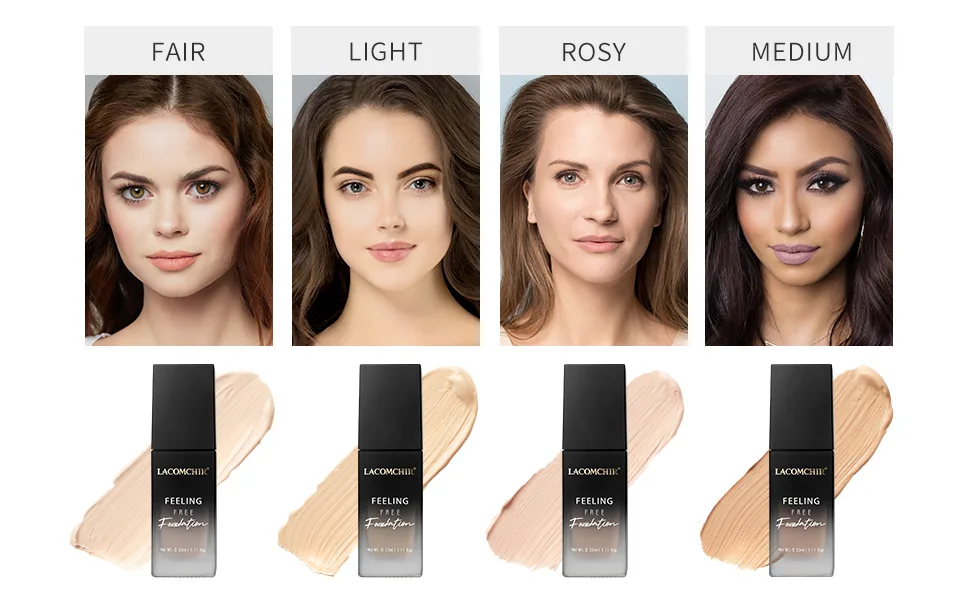 Lacomchir Feeling Free Foundation, Blends Naturally, Longwear Medium-Full Coverage with Matte Finish Liquid Foundation Makeup, 1.11fl. oz - Light - Find Your Flawless Foundation Shade