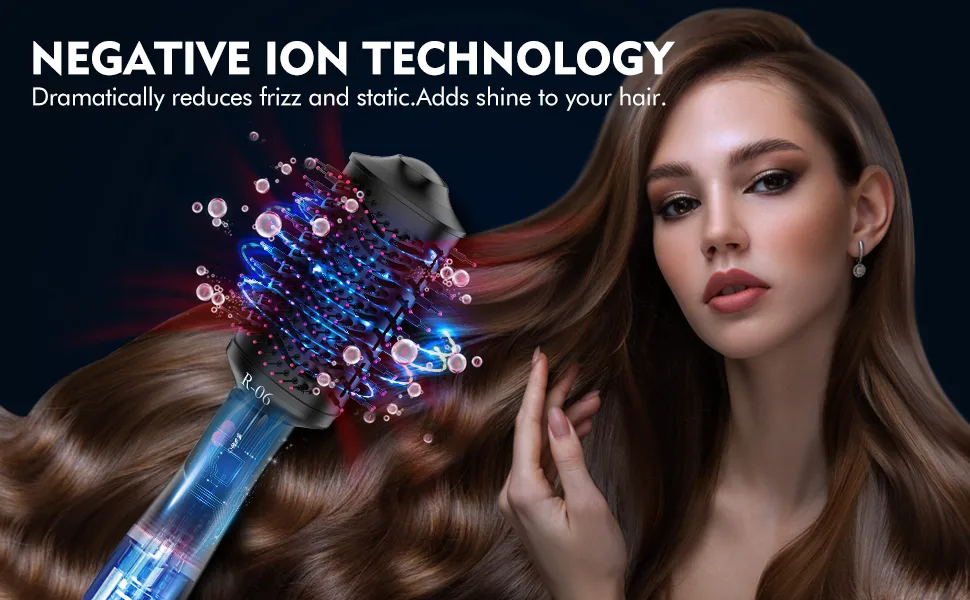 Hair Dryer Brush, Blow Dryer Brush Styler, Dryer & Volumize 4 in 1, Hot Air Brush for All Hair Types Black - negative ionic technology