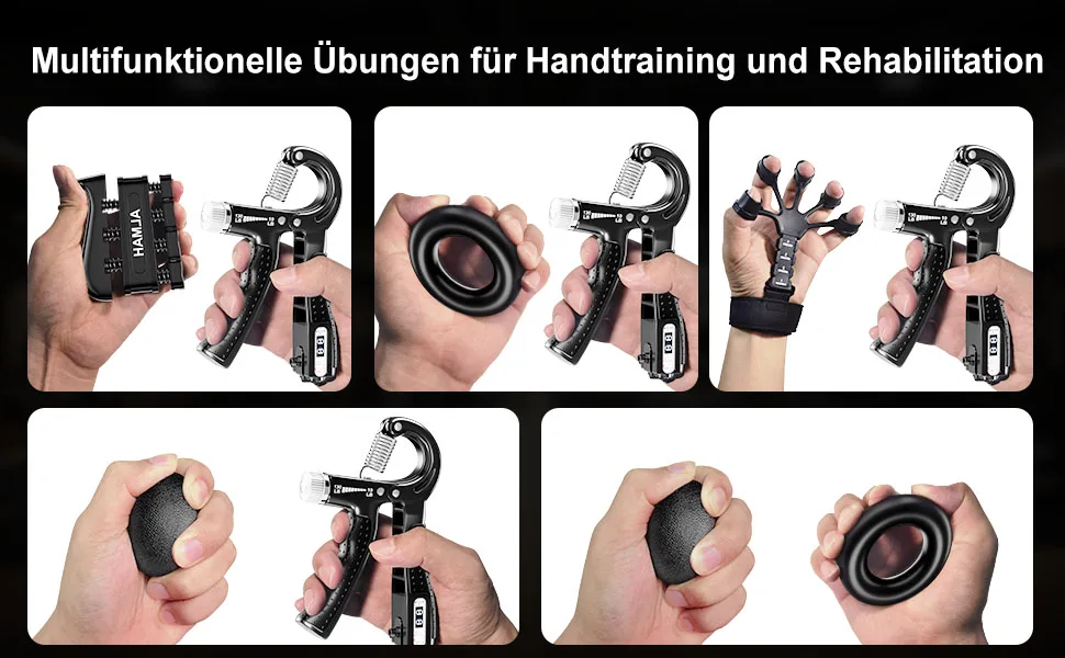 Almah hand trainer finger trainer 5-pack forear-sleeved grip coach trainer set adjustable grip trainer finger training gear T finger extensor training ring and stress relief ball black-5 pack - handtrainer fingertrainer