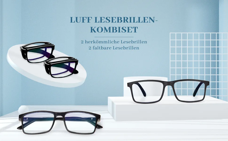 LUFF 4pcs Foldable Reading Glasses + Simple Reading Glasses Combination Anti-Blu-ray Portable Ultralight Reading Glasses Unisex +2.0 - LESEBRILLE-SET