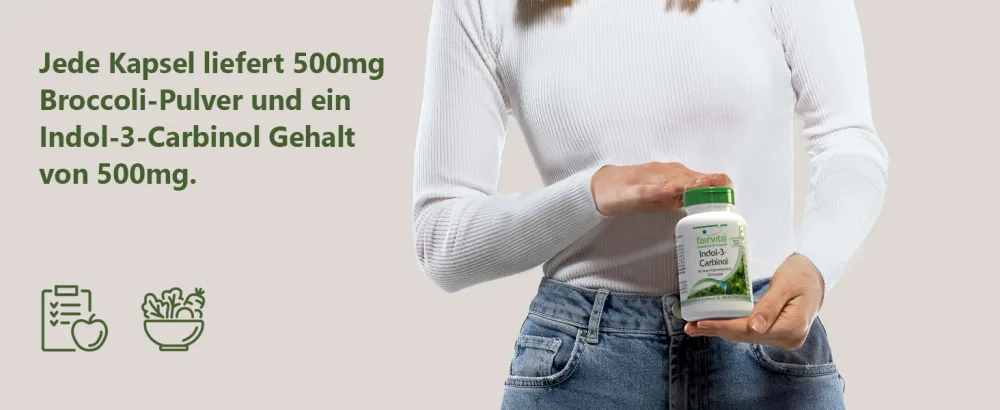 Fairvital | Indol 3 Carbinol capsules - HIGH DOSE - I3C capsules with broccoli powder - VEGAN - 60 capsules 60 pieces (1 pack) - Hochdosiert
