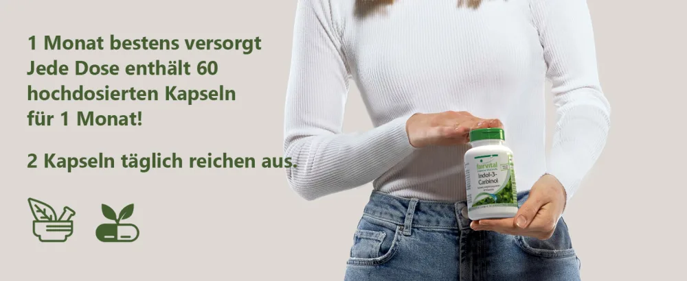 Fairvital | Indol 3 Carbinol capsules - HIGH DOSE - I3C capsules with broccoli powder - VEGAN - 60 capsules 60 pieces (1 pack) - Langezeitvorrat