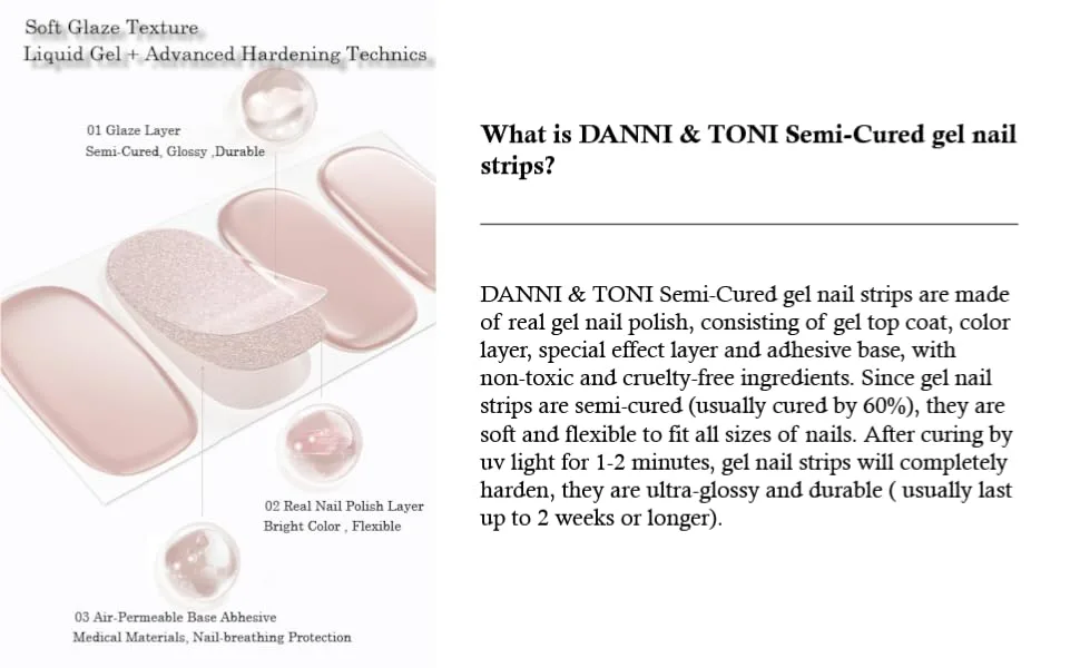 DANNI & TONI Semi Cured Nail Stickers Gel Nail Strips Solid Color Nail Wraps Chic Nude (28 Stickers) - product information 2