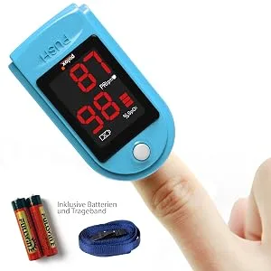 Pulox PO-100 pulse oximeter with LED display including hard case batteries protective cover nylon bag and carrying strap turquoise - PO-100 Set Zubehör