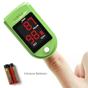 Pulox PO-100 pulse oximeter with LED display including hard case batteries protective cover nylon bag and carrying strap Green - PO-100 Grün Zubehör
