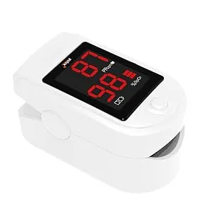Pulox PO-100 pulse oximeter with LED display including hard case batteries protective cover nylon bag and carrying strap white - PO-100 liegend