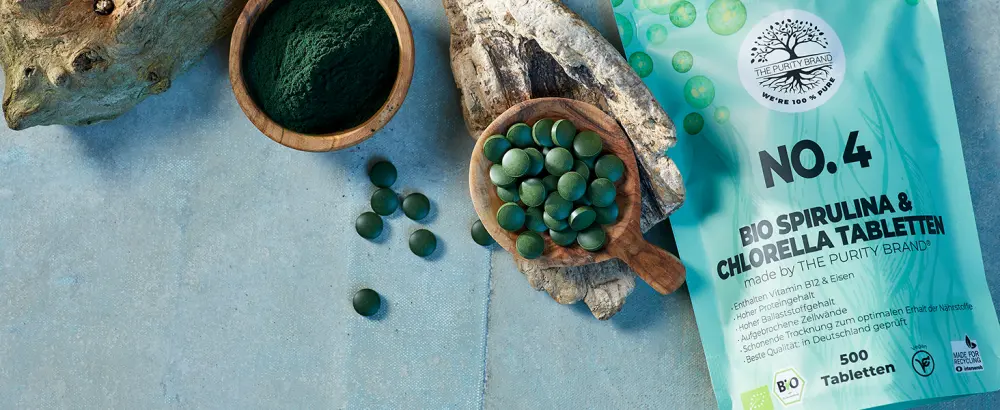 The Purity Brand - Organic Spirulina-Chlorella tablets 400 mg - 500 tablets - laboratory tested - vegan - recyclable packaging - No. 4 Spirulina & Chlorella Tabletten
