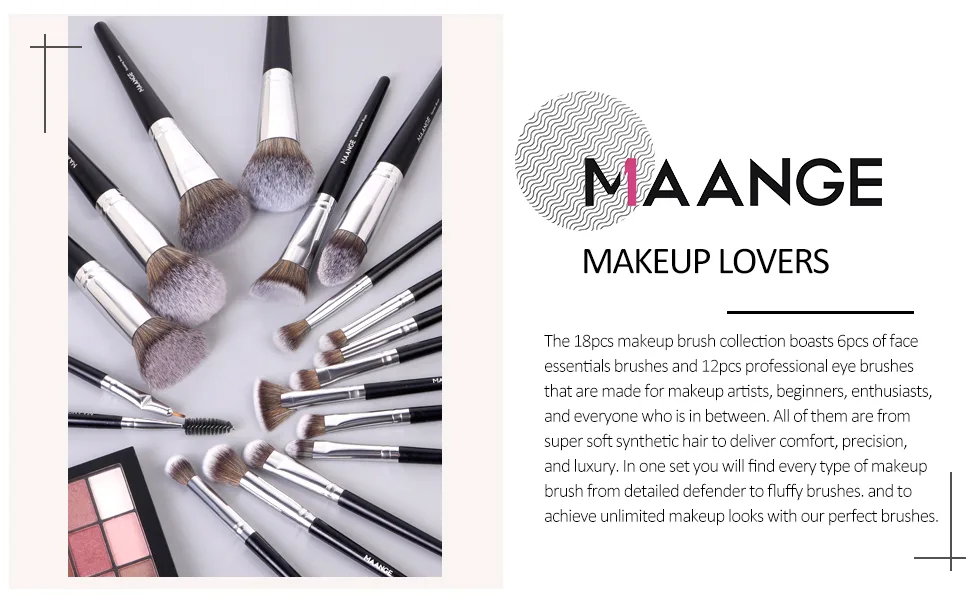 Make up brush 18pcs Professional brush set make -up premium synthetic foundation brush for blending face powder blush concealers eyebrow make -up brush set silver - make up pinsel set