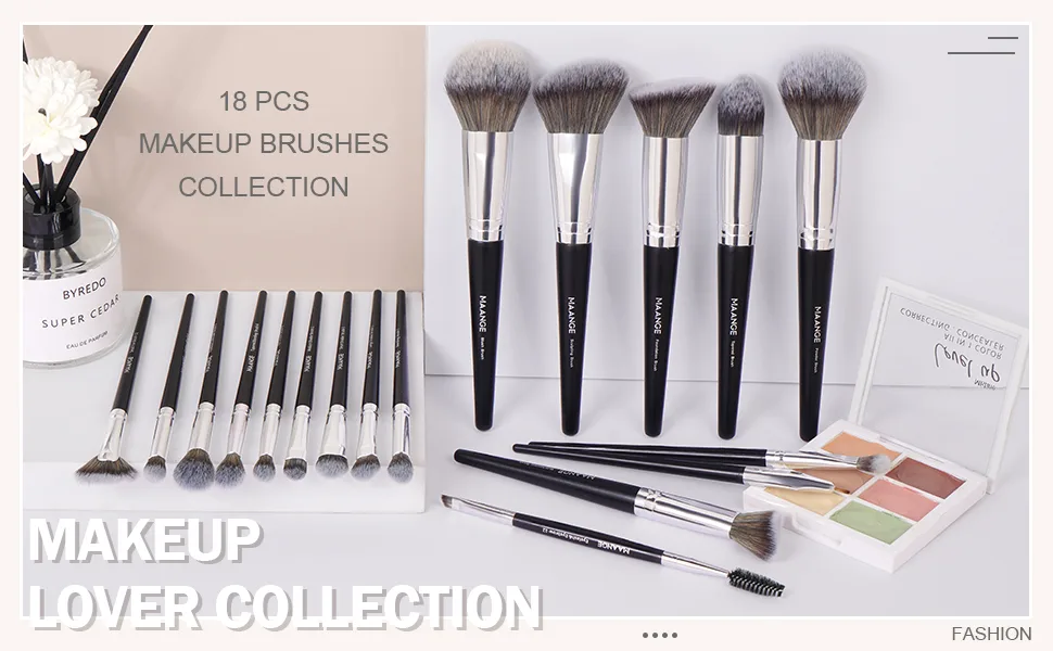 Make up brush 18pcs Professional brush set make -up premium synthetic foundation brush for blending face powder blush concealers eyebrow make -up brush set silver - make up pinsel set