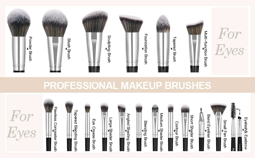 Make up brush 18pcs Professional brush set make -up premium synthetic foundation brush for blending face powder blush concealers eyebrow make -up brush set silver - make up pinsel set