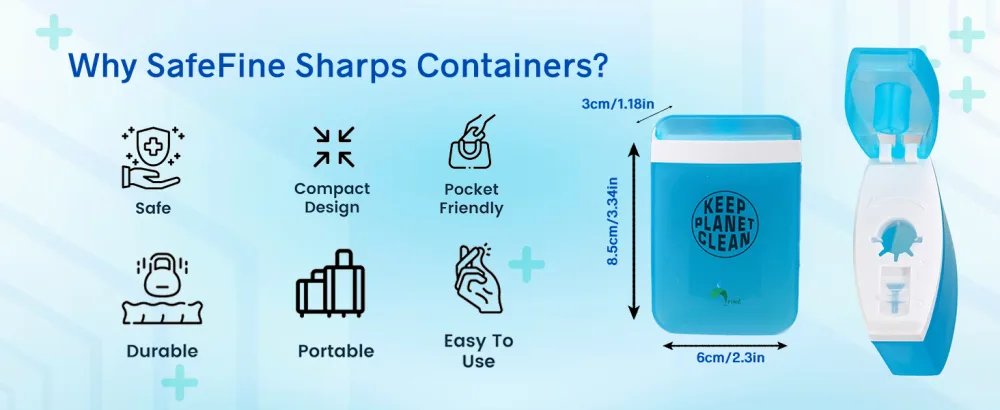 Safefine Portable Travel Sharps Container - Safe Disposal Container for Pen Needles Lancets Test Strips - 2 Pack - product information 2