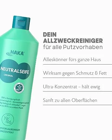 HAKA Universal detergent liquid laundry detergent for 20 loads of laundry vegan 1 l 1 l (1 pack) - HAKA, Neutralseife, Allzweckreiniger