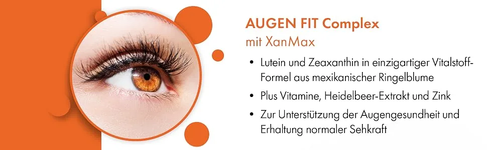 Botanicy eyes fit Complex - unique nutrient complex with patented Xanmax for eyes vision and retina high -dose also for glasses wearers (60 capsules monthly pack) - Augen Fit