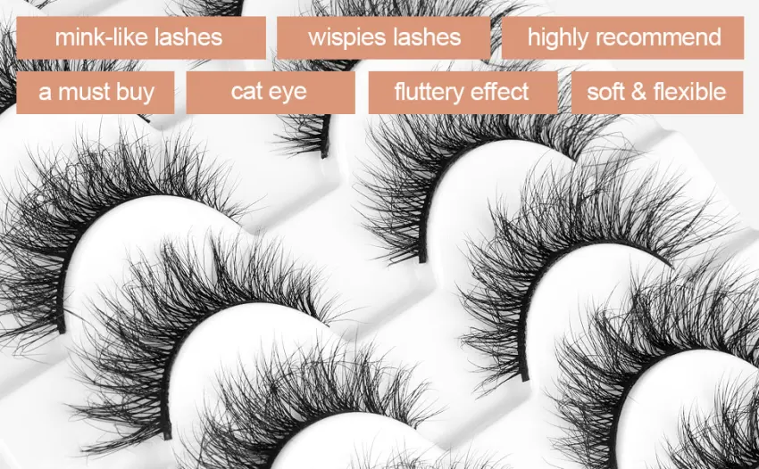 JIMIRE False Lashes Natural Wispy Cat Eye Mink Lashes Pack 12MM Short Small Fake Eyelashes 10 Pairs - 12mm wispy short lashes pack