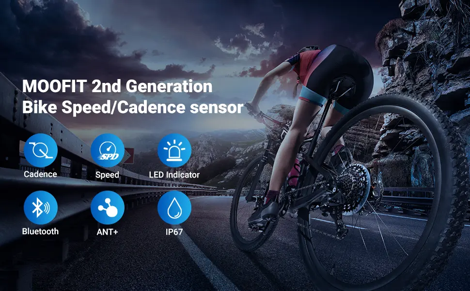 MOOFIT CS9 speed sensor and cadence sensor Bluetooth & Ant+ wireless bicycle speed sensor IP67 waterproof compatible with wahoo wift peloton coosporides rouvy black 1 pack - Geschwindigkeitssensor und Trittfrequenzsensor