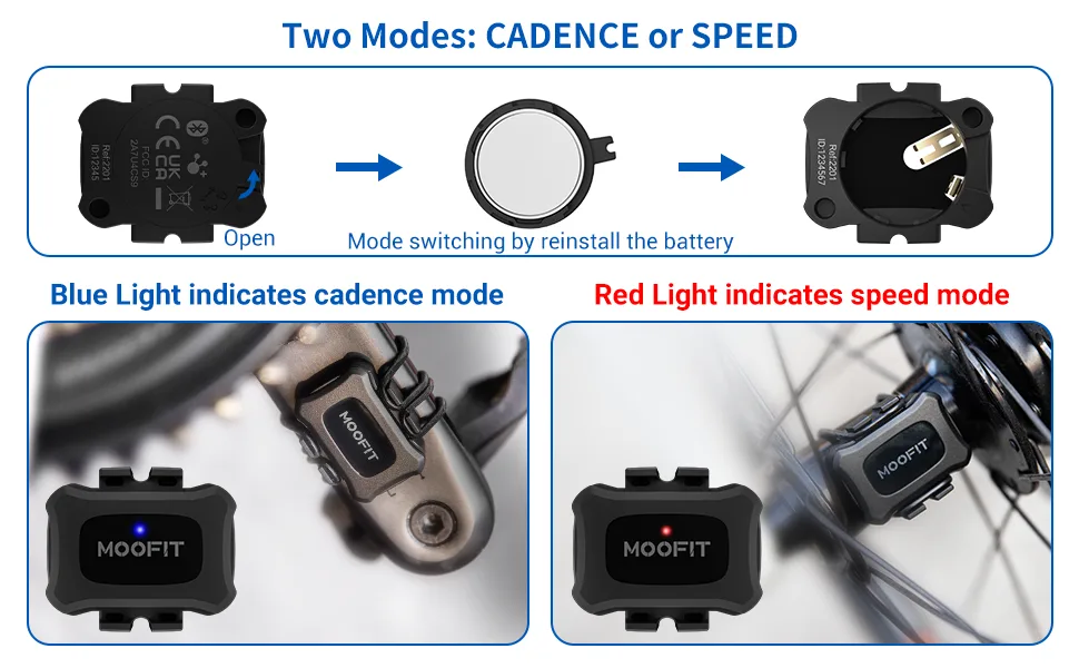 MOOFIT CS9 speed sensor and cadence sensor Bluetooth & Ant+ wireless bicycle speed sensor IP67 waterproof compatible with wahoo wift peloton coosporides rouvy black 1 pack - Geschwindigkeitssensor und Trittfrequenzsensor