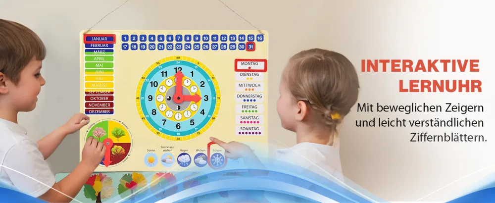 ewtshop learning clock made of metal colorful learning board with date time and seasons colorful - Bild 2