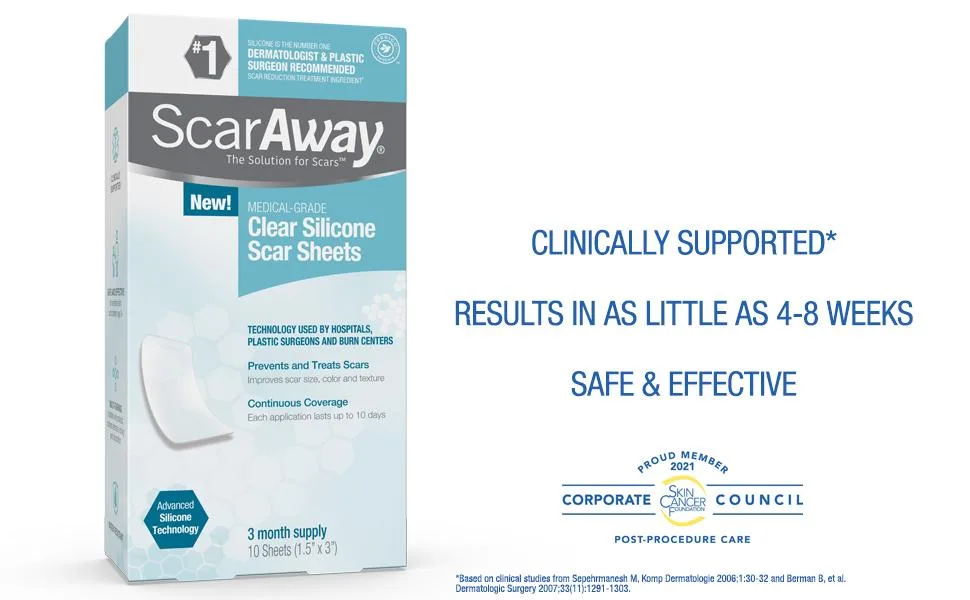 ScarAway Clear Silicone Scar Sheets, White, 6 Count - ScarAway