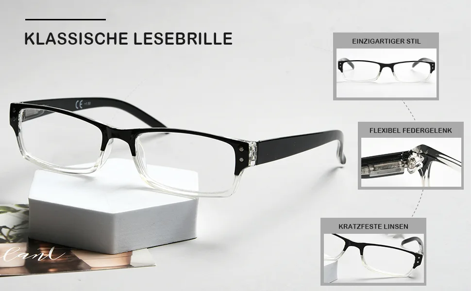 Eyekepper 4-pack Women and Men Rectangular Reading Glasses with Spring Hinges in Blue +2.00 Blue 2.0 Diopters - Rechteckige Lesebrille