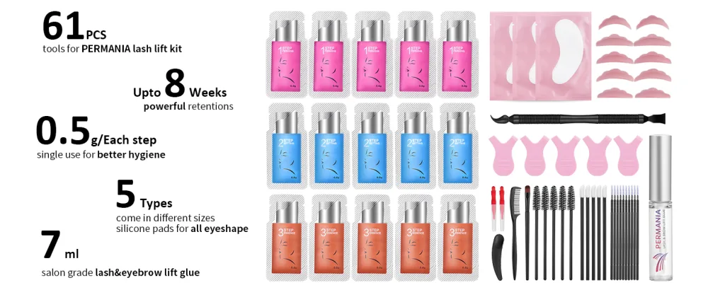 Permania 2024 eyelash lifting set & eyebrow lifting set lash lift set complete accessories curved eyelashes & dense eyebrows suitable as a gift for the holidays 15PCs eyelash lifting set - Wimpernlifting Set