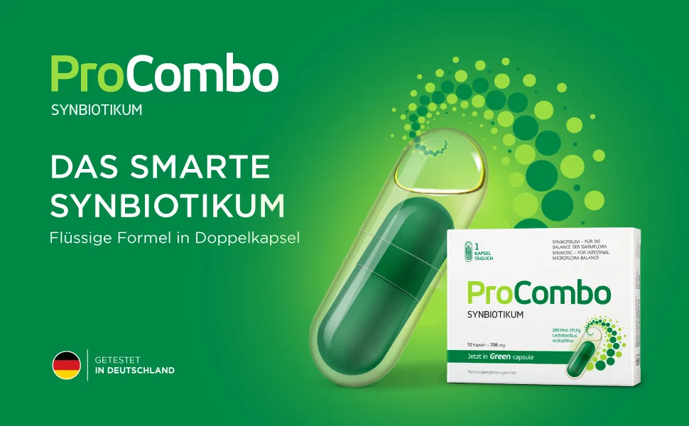 ProCombo - the smart synbiotic with targeted orientation of the "good" bacteria.Double capsule and liquid formula for quick results.1 capsule per day.Laboratory test (1 Pack) - durchfall colitis ulcerosa magen-darm omnibiotic flora plus präbiotikum lopedium verstopfung