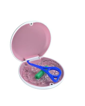 Argomax prosthesis box dentistry box denture box with sieve cleaning soaking and storing denture and other mouth tools (pink) pink transparent case + white inner compartment - Zahnspangendose