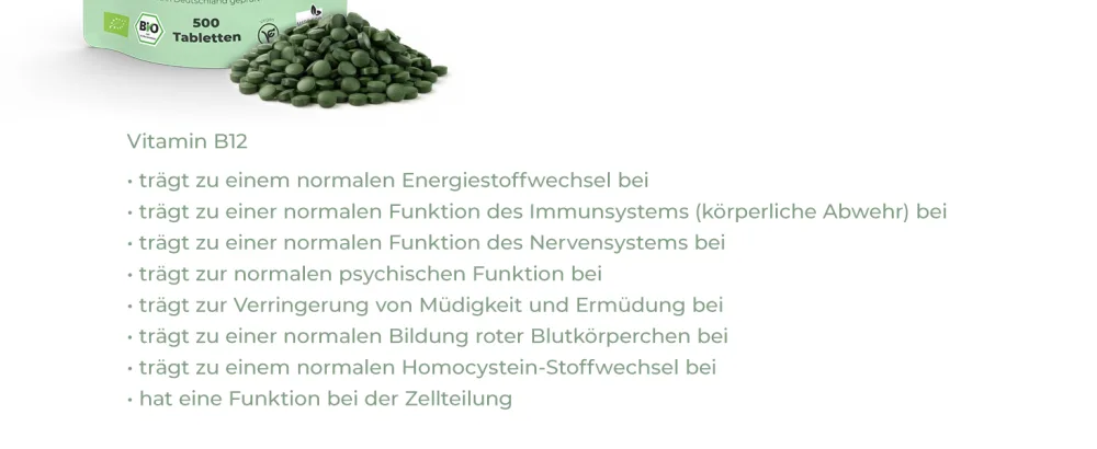 The Purity Brand Bio Chlorella 500 tablets - 4.8g.Daily dose - dietary supplements with iron vitamin B12 & high protein content - vegan - No. 3 Chlorella Tabletten