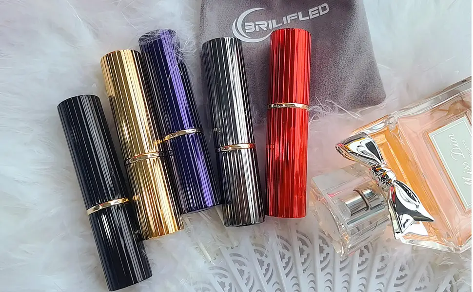 BRILIFLED Refillable Perfume Atomizer Mini Scent Pump Bottle - Travel cologne Sprayer 5ml Mini travel atomizer Refill Perfume Dispenser Container Black & Grey - atomizer