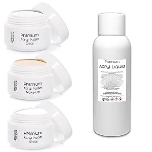 3x20g Acrylic Powder Set 3-50ml Liquid Clear - White - Make-Up Powder in Studio Quality (Pack of 4) - Acryl Starter Set 3