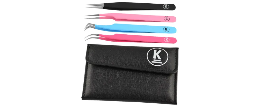 K-Pro tweezers set for eyelash extension false eyelashes & cosmetics in a case - PinzettenSet1