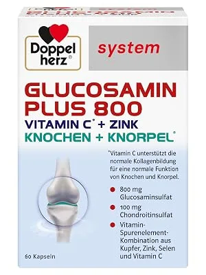 Doppelherz System Glucosamin 800 Plus - with vitamin C as a contribution to normal collagen formation for a normal cartilage function - 60 capsules 60 (1 Pack) - Glucosamin Duo