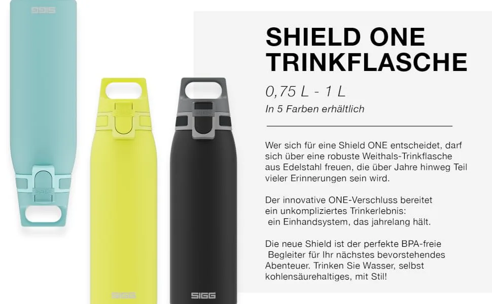 SIGG - stainless steel drinking bottle - Shield One - Suitable for carbonated drinks - league -proof - leakage -proof - light - BPA -free - 0.75l glacier 0.75 l single - SIGG