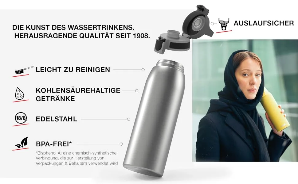 SIGG - stainless steel drinking bottle - Shield One - Suitable for carbonated drinks - league -proof - leakage -proof - light - BPA -free - 0.75l glacier 0.75 l single - SIGG