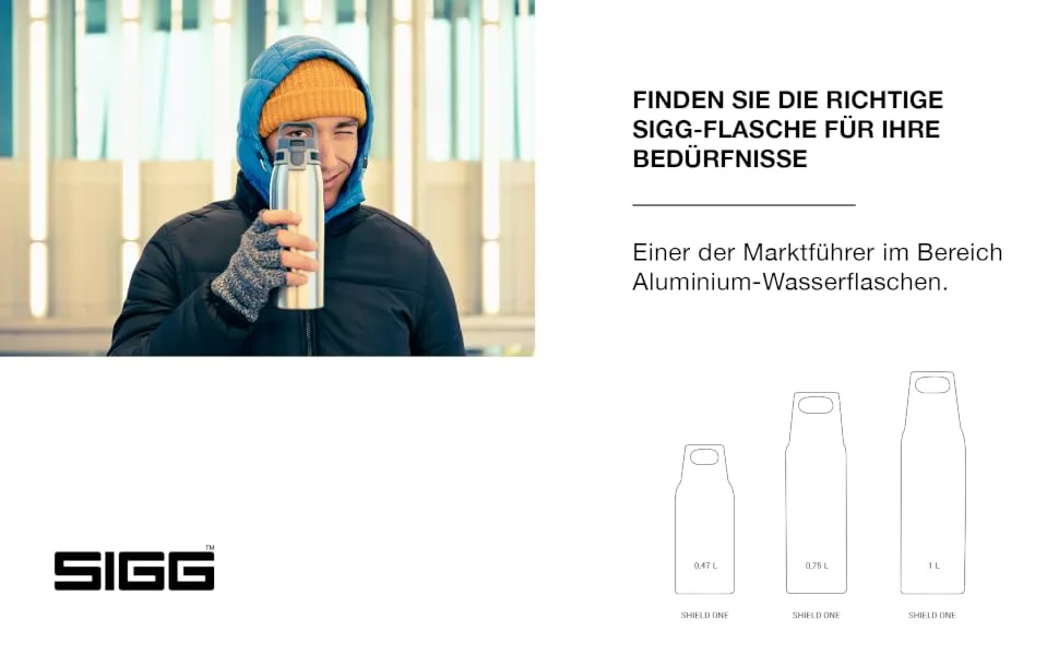 SIGG - stainless steel drinking bottle - Shield One - Suitable for carbonated drinks - league -proof - leakage -proof - light - BPA -free - 0.75l glacier 0.75 l single - SIGG