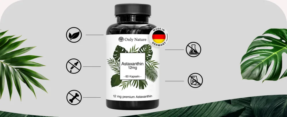 ONLY Nature Astaxanthin 12 mg (+ vitamin E) - 60 high -dose capsules - laboratory tests gel caps - of course - without additives - produced in Germany - Asthaxanthin Bio