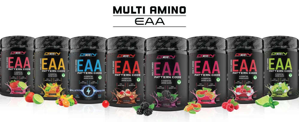 EAA powder - 532 g - Ice Tea Raspberry - Human Code Formula - All 8 essential amino acids - Amino workout drink - Delicious taste - vegan ice tea raspberry 38 portions (1 Pack) - EAA German Elite Nutrition