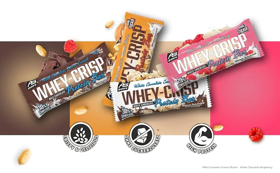 All Stars Whey-Crisp Protein Bar Mix-Box 12-Pack (12 x 50 g) Mix-Box 12 pieces (1-Pack) - Whey Crisp