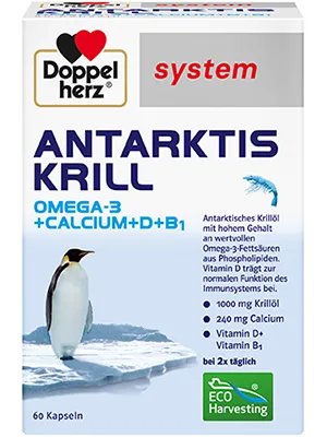 Double-heart system Antarctic Krill Omega-3 + Calcium + D + B1-Heart function & immune system-Omega-3 fatty acids EPA/DHA as a contribution to normal heart function-60 capsules 60 pieces (1 Pack) - Doppelherz system Antarktis Krill